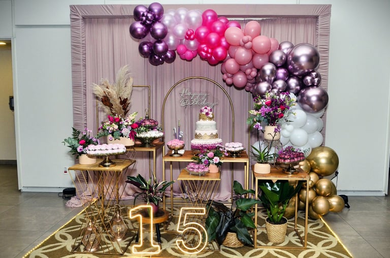 Beautiful 15th birthday party table decoration