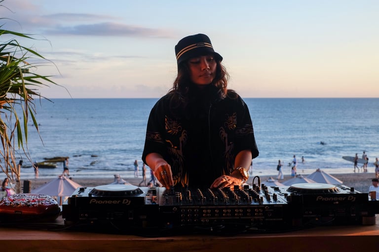 DJ performing during sunset in Canggu, Bali